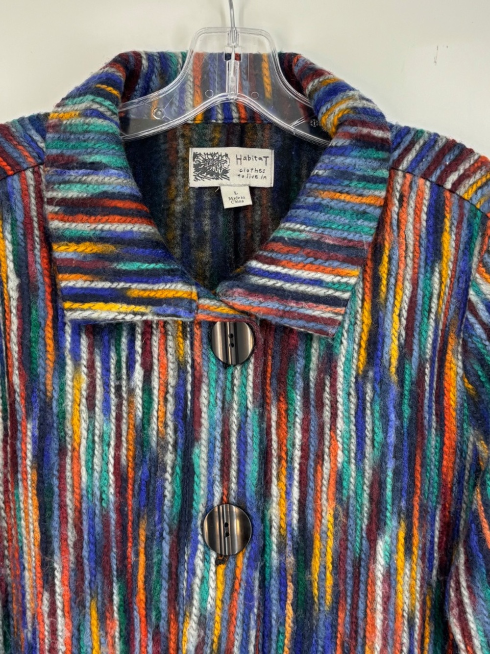 Habitat Womens Large Button Front Collar Jacket Bold Multicolor Stripes Long Slv - Picture 2 of 10